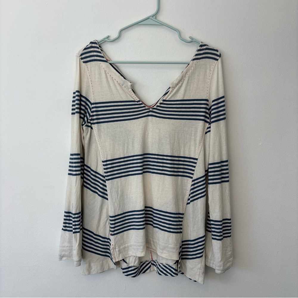 Anthropologie Postmark Striped V-Neck Long Sleeve Top